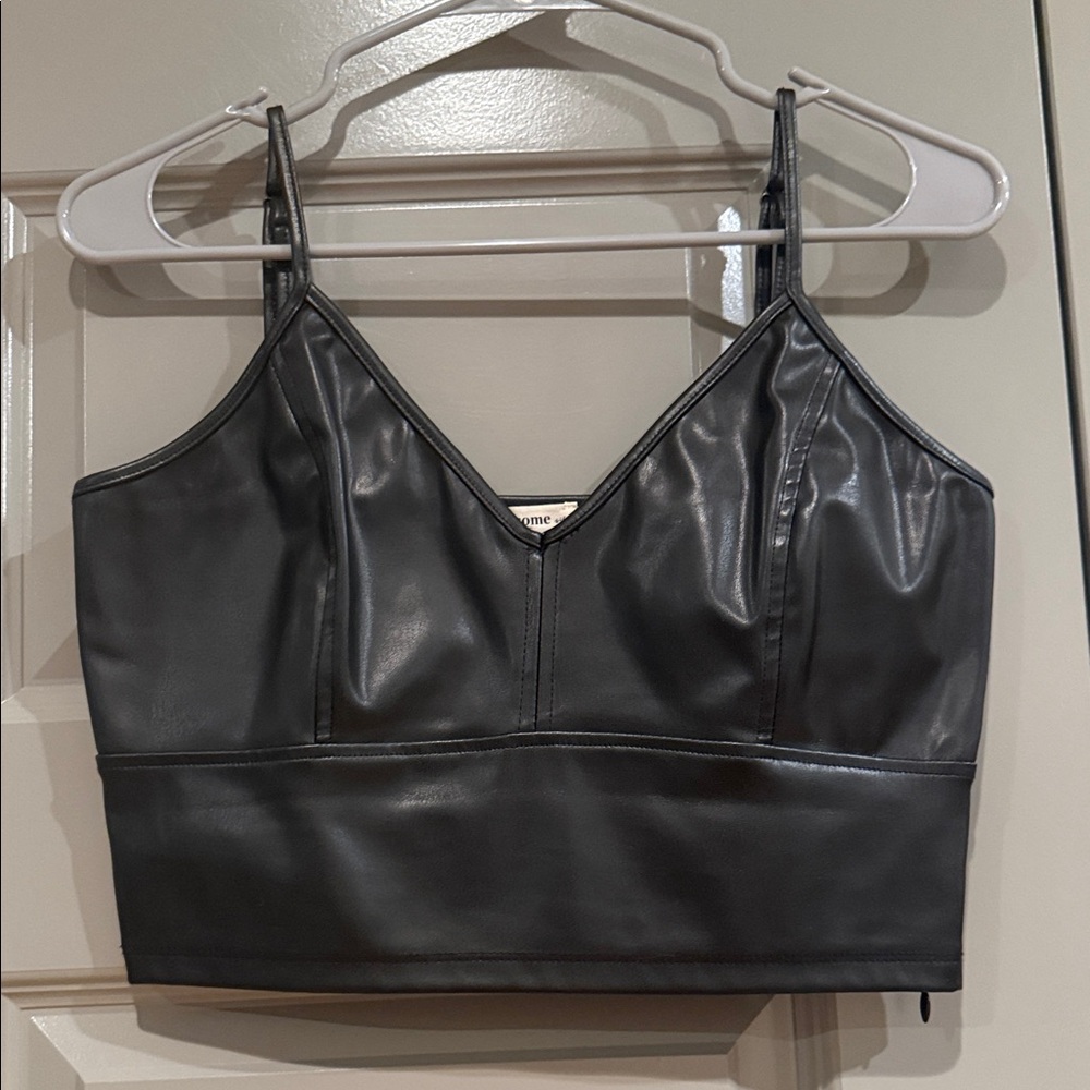 eesome Black Faux Leather Cropped Camisole
